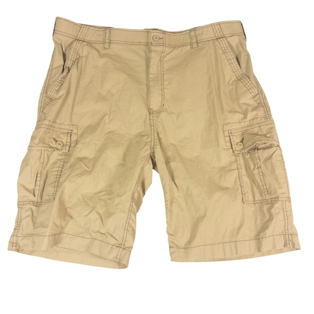 WearFirst Mens Cargo Shorts 42 Khaki Tan Ripstop Stretch Utility Hiking Outdoor